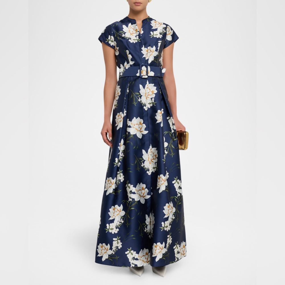 Sachin + Babi Marta Pleated Floral-Print Mikado Gown